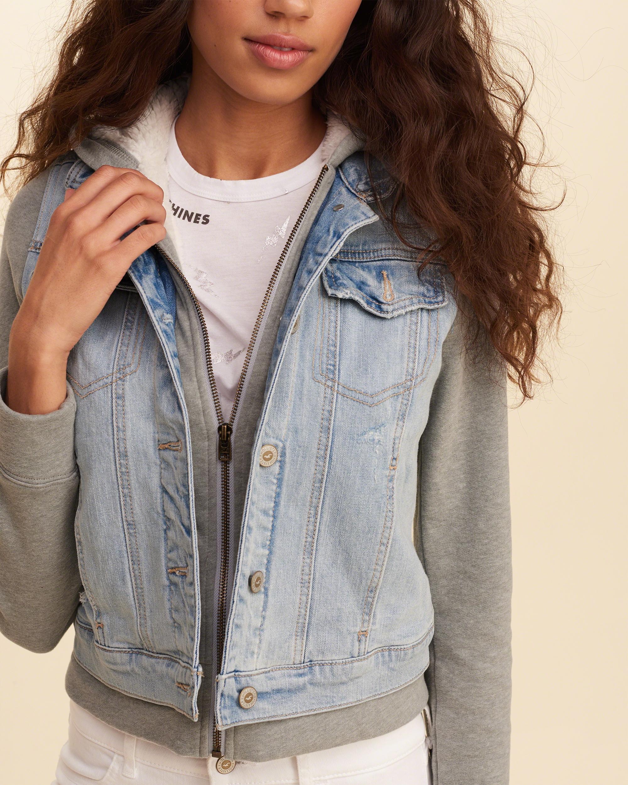 Lyst Hollister Sherpa Lined Hoodie Denim Jacket in Blue